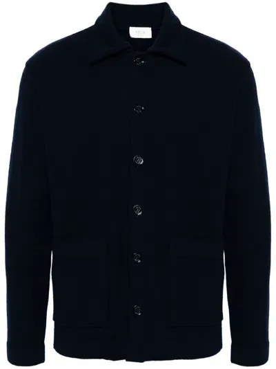 Altea Boiled Virgin Wool Overshirt In Blue