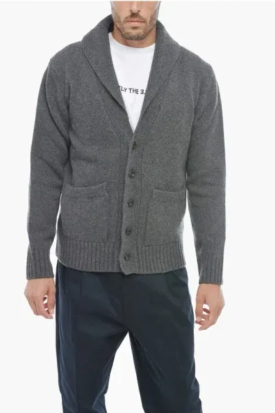 Altea Virgin Wool Cardigan With Shawl Lapel In Gray