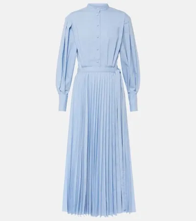 Altuzarra Binoche Plissé Cotton-blend Midi Dress In Blau