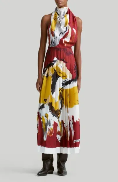 Altuzarra Carole Print Pleated Silk Halter Dress In Turmeric