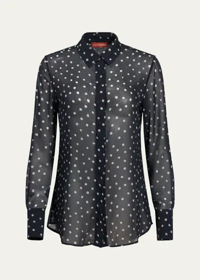 Altuzarra Chika Polka-dot Sheer Button-front Top In Nocturne Blue