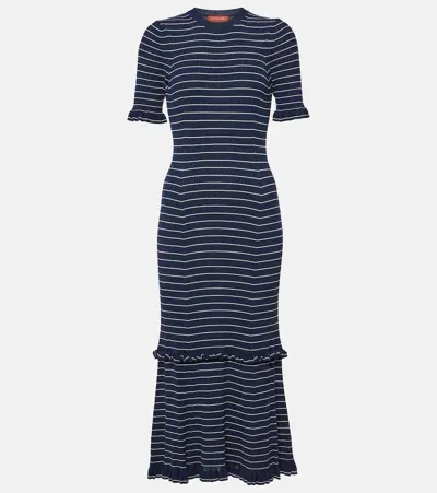 Altuzarra Delpini Stripe Ruffle Trim Midi Dress In Navy/ Ivory