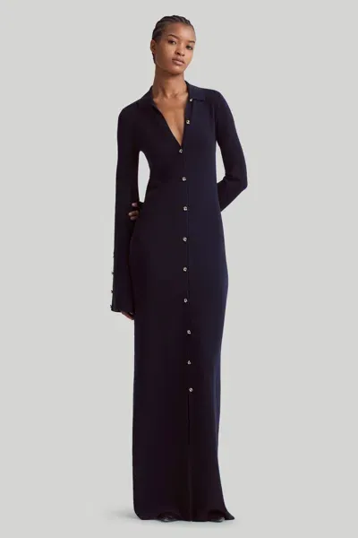 Altuzarra Leopold Wool Blend Button Front Maxi Dress In Navy