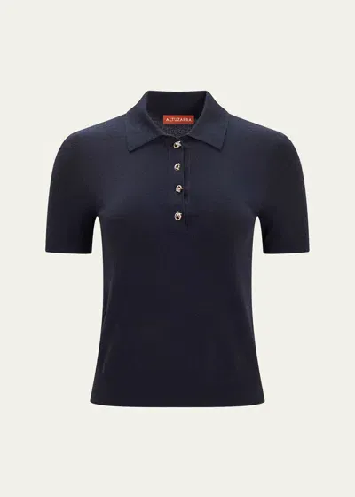 Altuzarra Nemo Polo Short-sleeve Wool Sweater In Navy