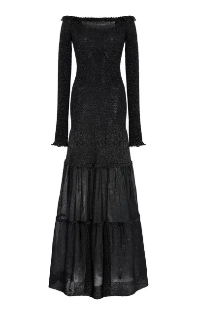 Altuzarra Polly Shirred Crepe Off-the-shoulder Maxi Dress In Black