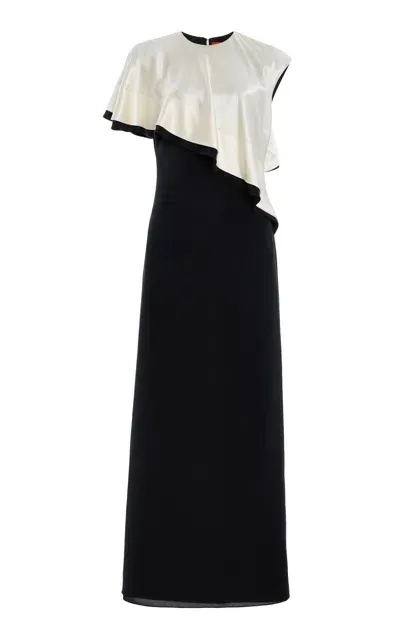 Altuzarra Topolino Asymmetric Silk Maxi Dress In Black,white