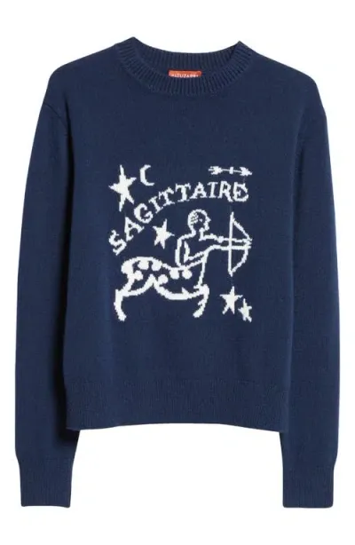 Altuzarra Zodiac Intarsia Virgin Wool Crewneck Sweater In Navy Sagittarius