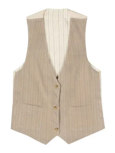 Alysi Linen Tailored Vest In Beige