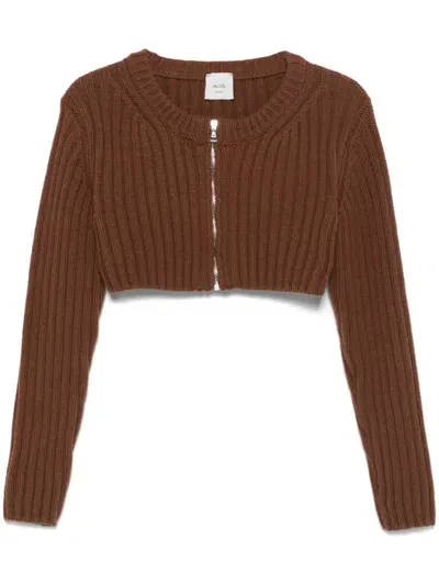 Alysi Cropped Cardigan In Brown