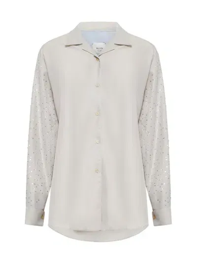 Alysi Embellished Long Sleeved Shirt In Beige