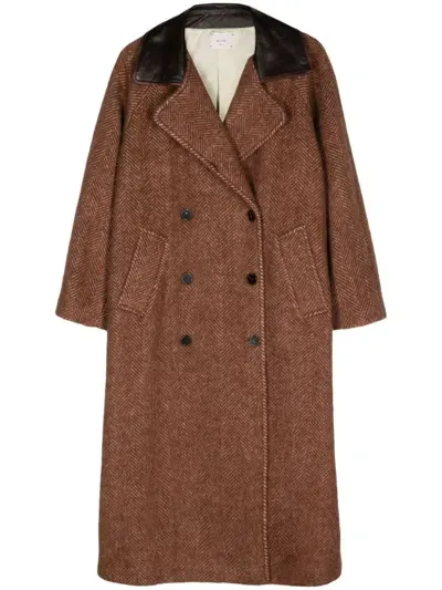 Alysi Herringbone-pattern Coat In Brown