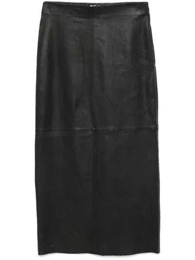 Alysi Leather Midi Skirt In Black