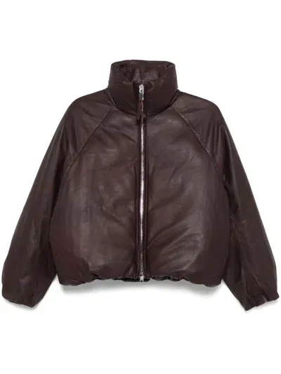 Alysi Leather Puffer Jacket In Bordeaux