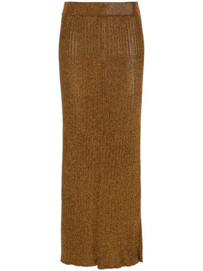 Alysi Lurex-detail Maxi Skirt In Brown