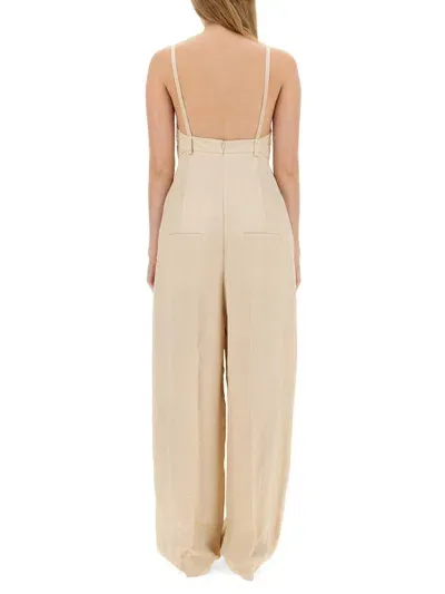 Alysi Malfile Satin Jumpsuit In Beige