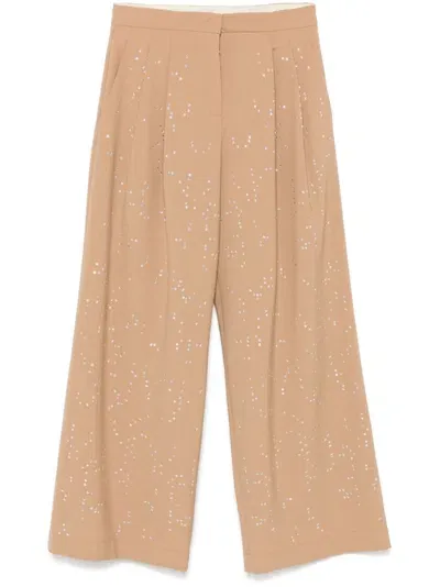 Alysi Rhinestone-embellishment Wide-leg Trousers In Brown