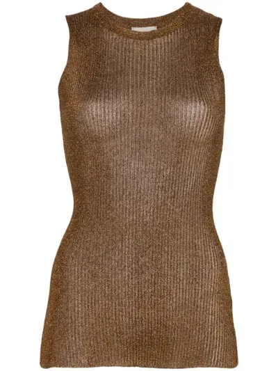 Alysi Ribbed-knit Tank Top In Brown