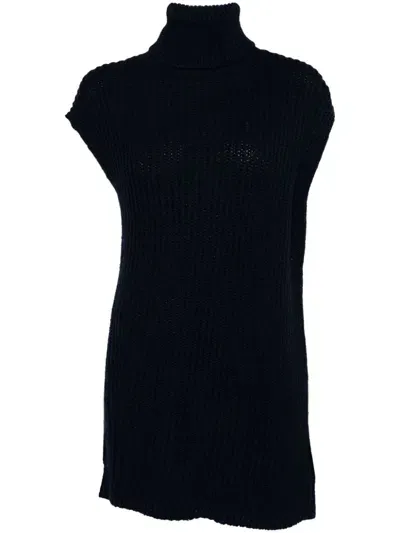 Alysi Roll-neck Sleeveless Knit Top In Blue