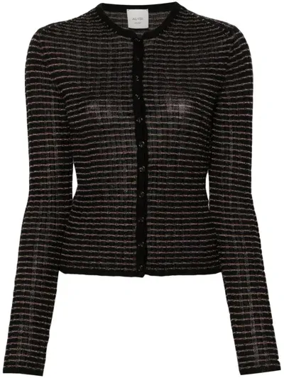 Alysi Striped Cardigan In Black