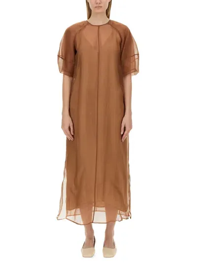 Alysi Transparent Longuette Dress In Brown