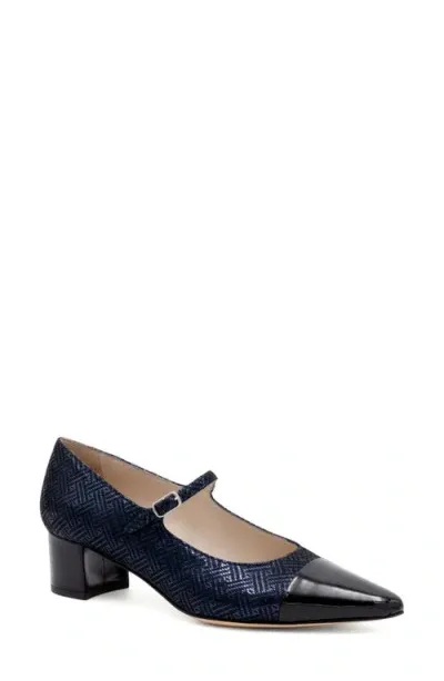 Amalfi By Rangoni Pluto Mary Jane Pointed Cap Toe Pump In Tetris Blu/black Vernice