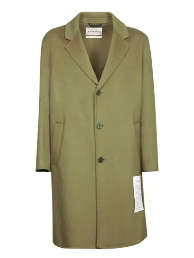 Amaranto Wool Coat In Khaki In Green