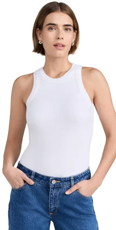 Ambitionist Ali Ribbed Racer Tank Bodysuit White