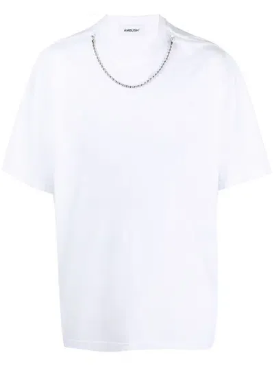 Ambush Chain-detail Logo-embroidered T-shirt In White