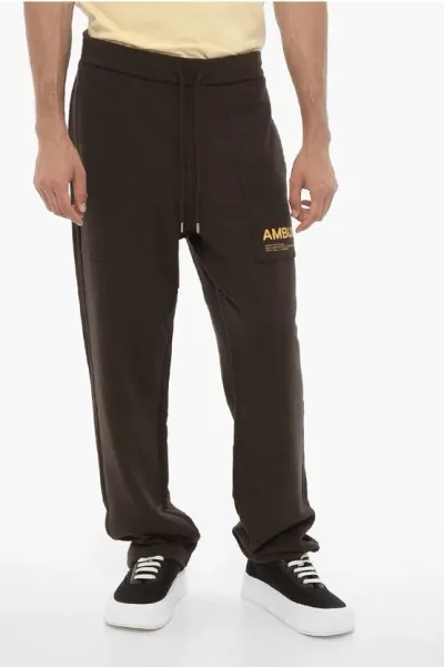 Ambush Brushed Cotton Joggers With Contrasting Logo In Brown