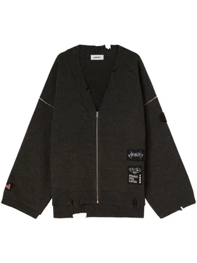 Ambush Distressed-finish Wool Cardigan In Grey