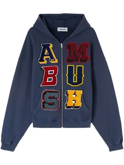 Ambush Logo-patch Zip-up Hoodie In Blue