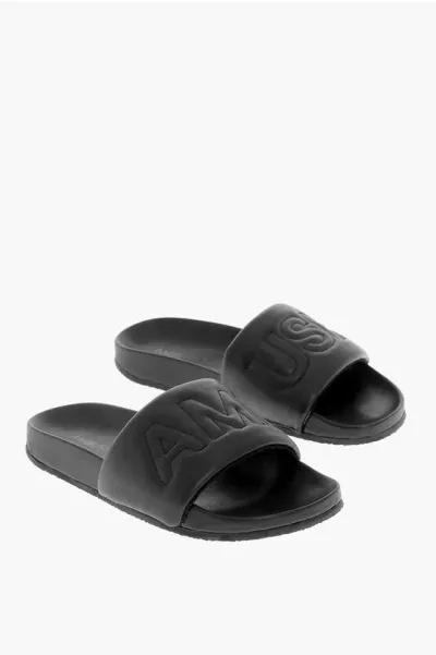 Ambush Solid Color Leather Slides In Black