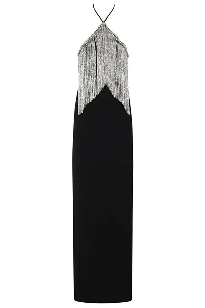 Amen L Dress In Crepe W Fringes In Black