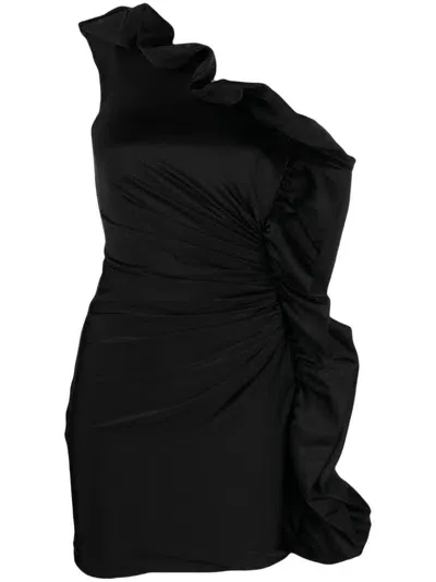 Amen One-shoulder Ruffled Dress In Black