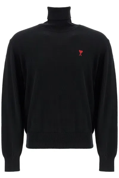 Ami Alexandre Matiussi High-neck Merino Wool Pullover Sweater In Black