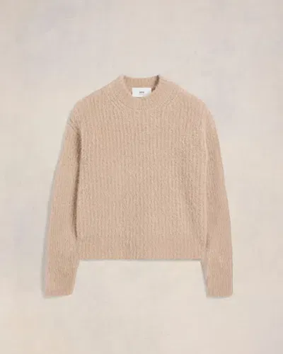 Ami Alexandre Mattiussi Alpaca Mohair Ribbed Sweater Beige