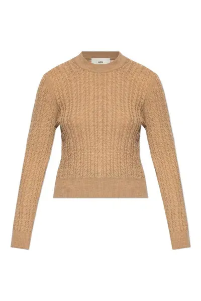 Ami Alexandre Mattiussi Ami Cableknit Crewneck Sweater In Beige