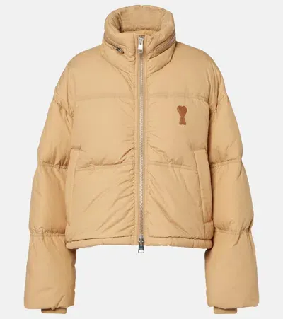 Ami Alexandre Mattiussi Ami De Caur Technical Canvas Down Jacket In Beige