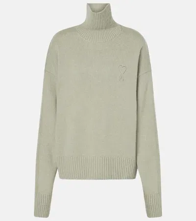 Ami Alexandre Mattiussi Ami De Caur Wool And Cashmere Turtleneck Sweater In Green