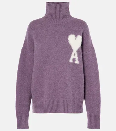 Ami Alexandre Mattiussi Ami De Caur Wool-blend Turtleneck Sweater In Purple