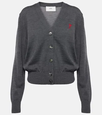 Ami Alexandre Mattiussi Ami De Caur Wool Cardigan In Grey