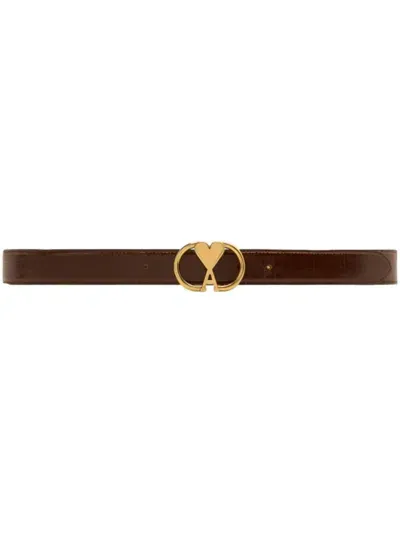 Ami Alexandre Mattiussi Ami De Coeur Oval Buckle Belt 30 Mm Brown In Chocolate/ Vibrated Brass