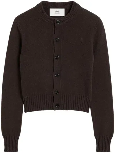 Ami Alexandre Mattiussi Ami De Coeur Cashmere-blend Cardigan In Brown