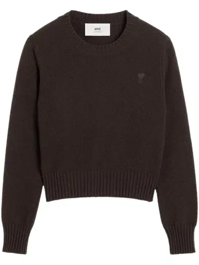 Ami Alexandre Mattiussi Ami De Coeur Cashmere-blend Jumper In Dark Coffee