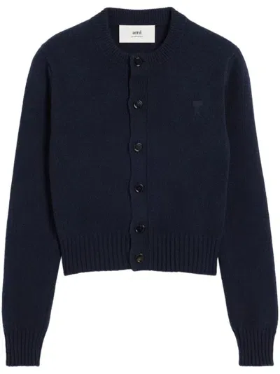 Ami Alexandre Mattiussi Ami De Coeur Cashmere Cardigan In Navy Blue