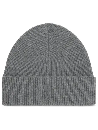 Ami Alexandre Mattiussi Ribbed Beanie In Light Grey