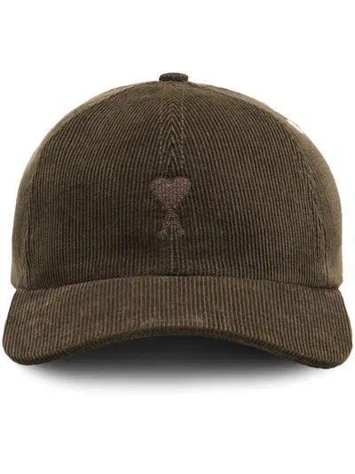 Ami Alexandre Mattiussi Ami De Coeur Corduroy Cotton Cap In Brown