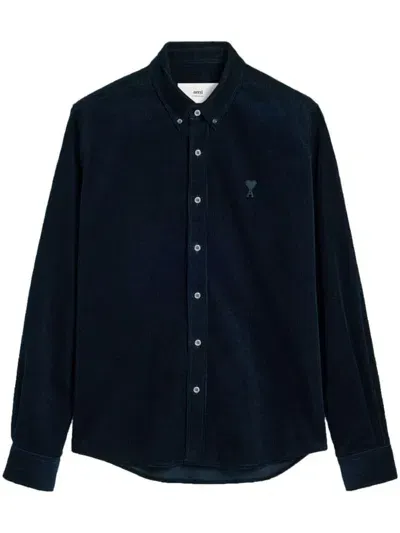 Ami Alexandre Mattiussi Ami De Coeur Corduroy Shirt In Navy Blue