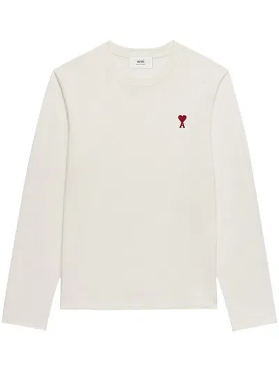 Ami Alexandre Mattiussi Embroidered-logo Cotton Sweatshirt In White