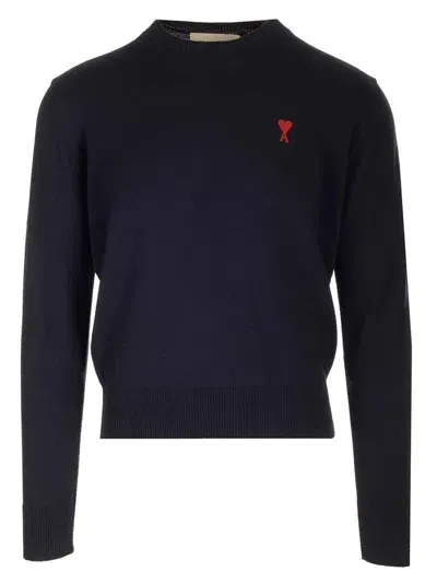 Ami Alexandre Mattiussi Ami Paris Ami De Coeur Logo Embroidered Crewneck Jumper In Blue